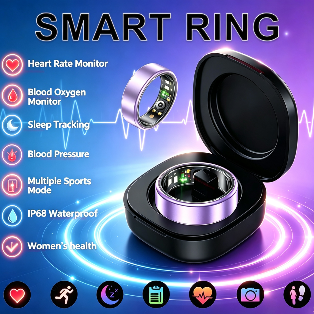 Smart Ring Health Tracker Heart Rate Sleep - 2026 Smart Ring Blood Pressure Heart