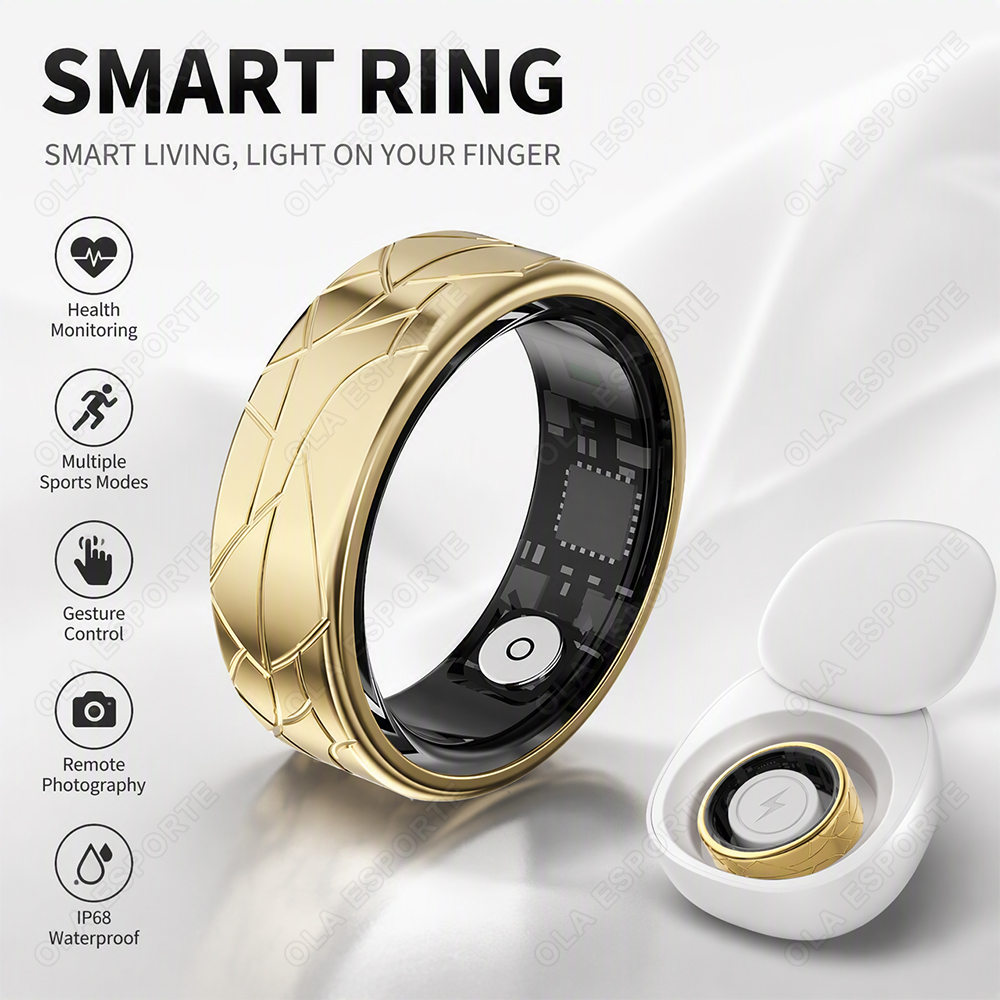 Smart Ring Health Tracker Heart Rate Sleep - Stainless Steel Smart Ring Waterproof 24h