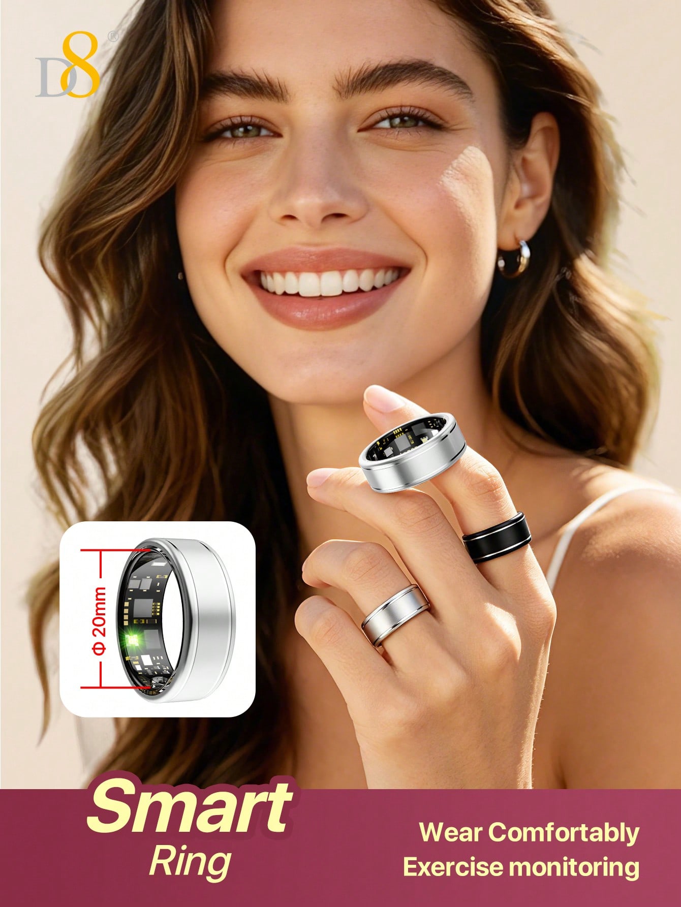 D8 Smart Ring Fitness Tracker  - Smart Ring Step Calorie Fitness Monitor recension och pris