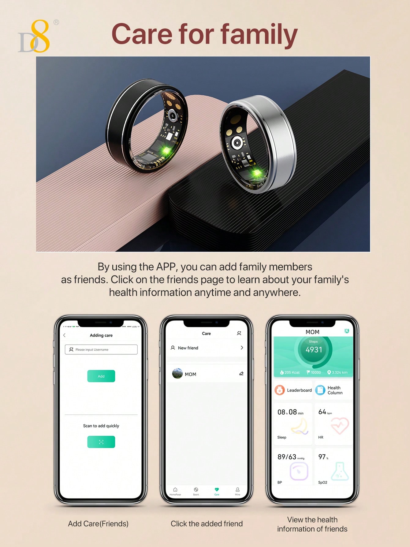 D8 Smart Ring Fitness Tracker  - Smart Ring Step Calorie Fitness Monitor recension och pris